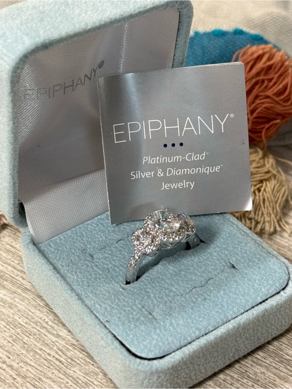 NWT Epiphany Platinum-Clad Silver & Diamonique Halo Engagement Ring